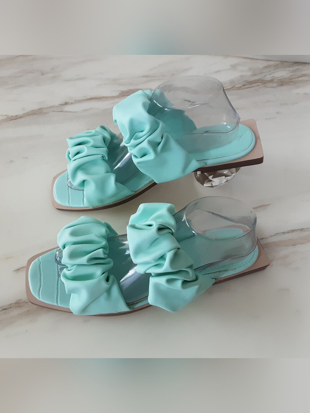Circus NY by Sam Edelman Iggy Teal Ruched Slide Sandals Sz 9
